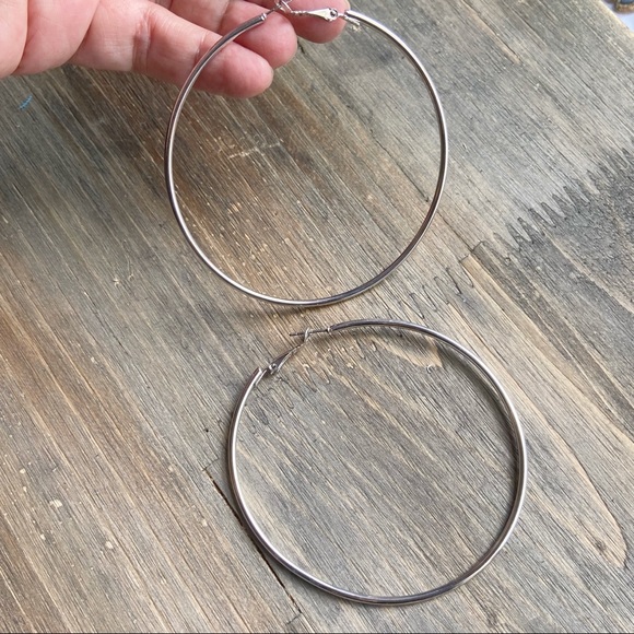 Silver statement skinny tubular hoops/extra long/large/big bohemian hoops - Picture 2 of 7